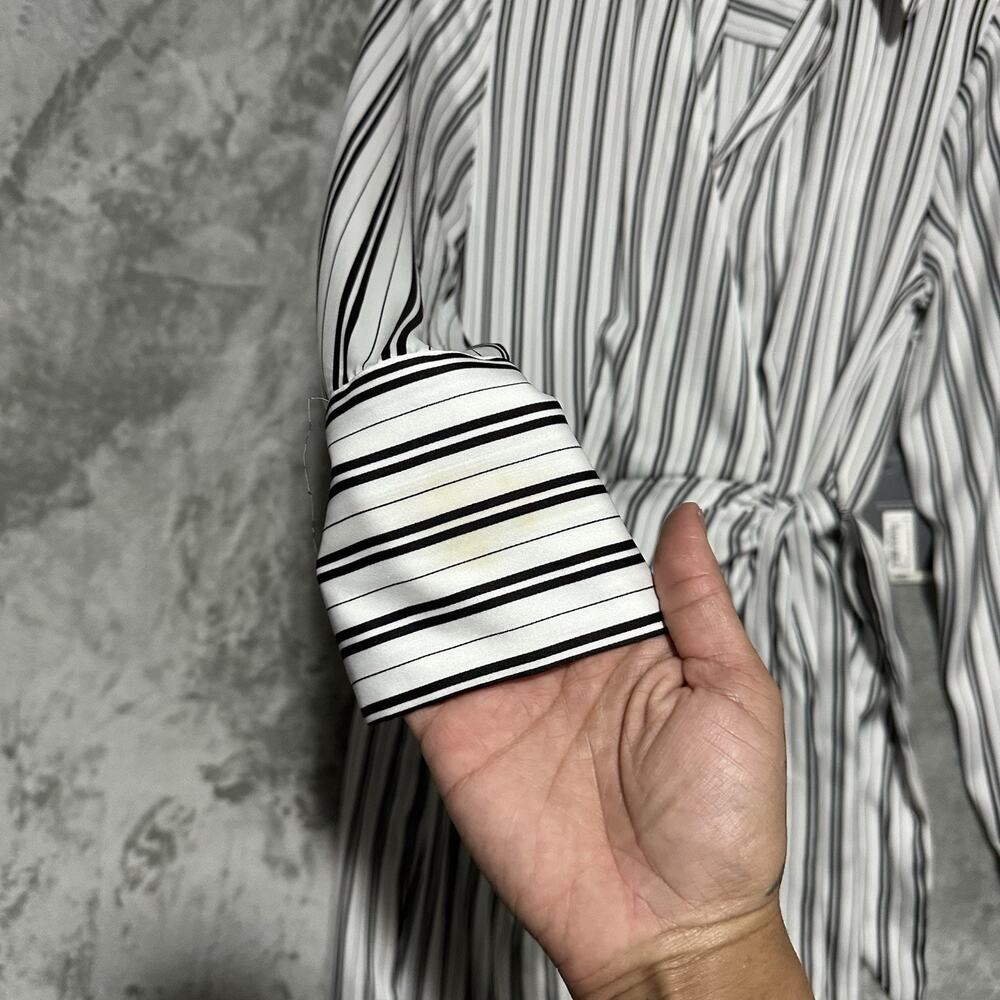 Worthington Striped Wrap Midi Dress Womens Sz S White Slinky Elegant Office Wear - Picture 6 of 9